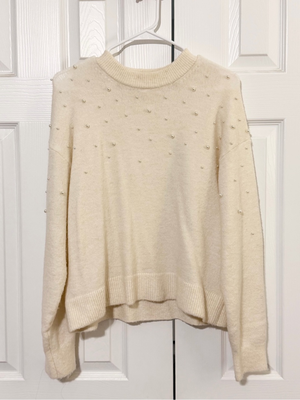 H&M Cream Pearl-Embellished Crewneck Sweater